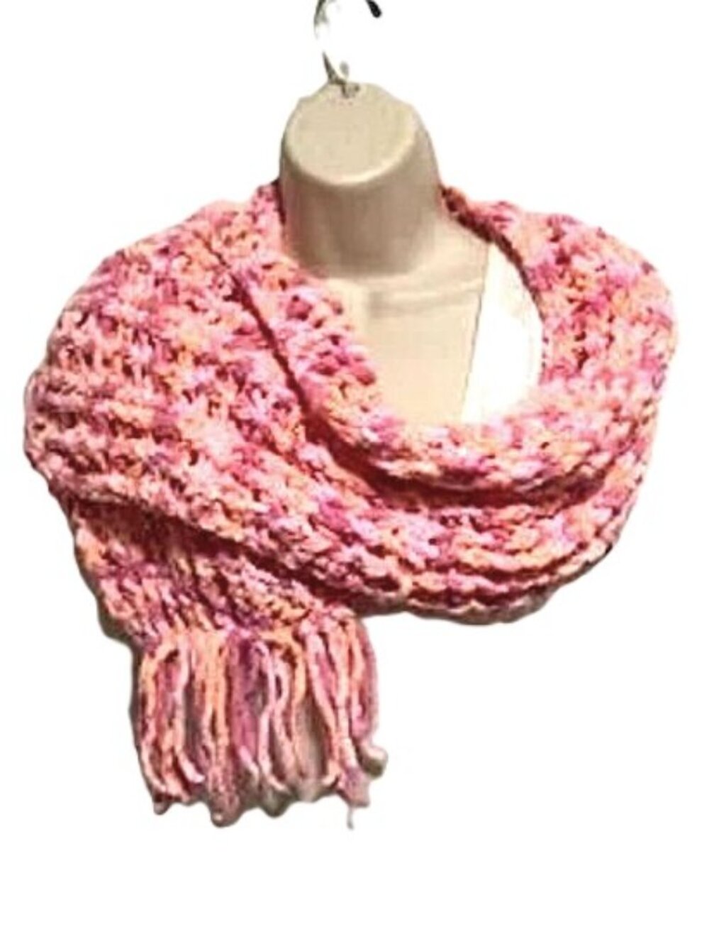 CHENILLE SCARF  Creamsicle Orange Pink Handmade Knitted  Scarf with Fringe Girls